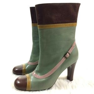 MARNI Color Block Leather Boots Retro Colorful